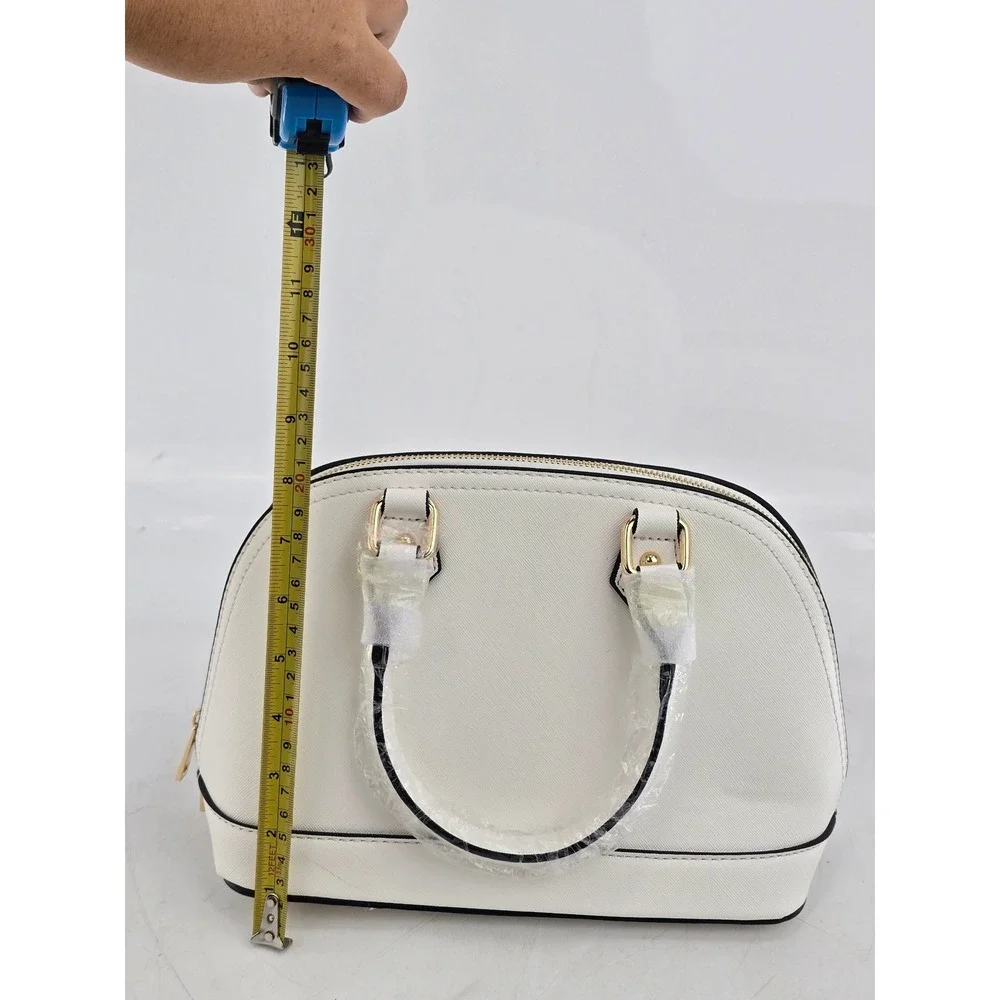 Fashion Puzzle Dome Satchel Handbag Womens Small White Saffiano Faux Leather NEW